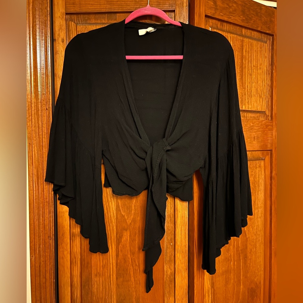 Elan Black Women’s Tie Front Top